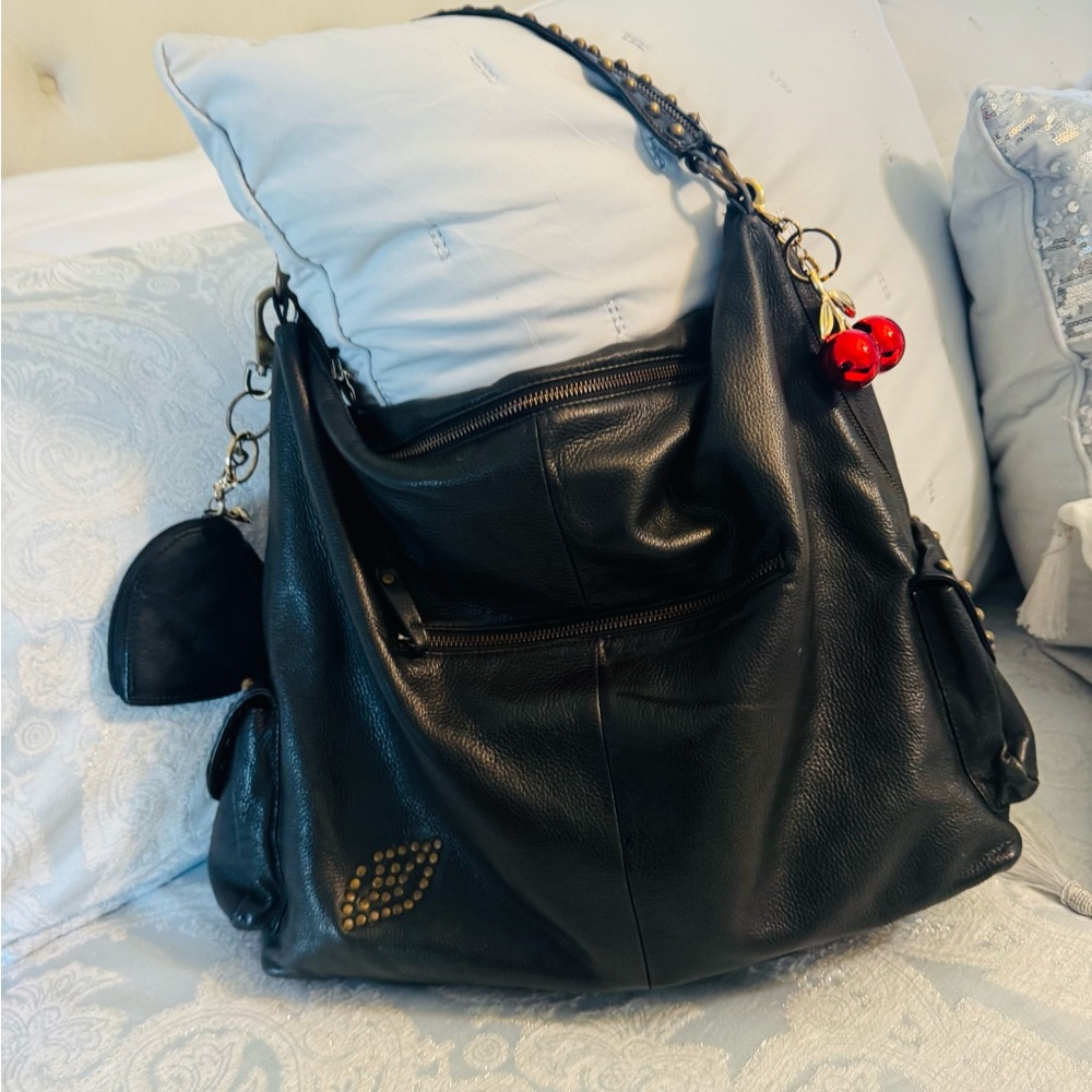 Betsey Johnson Black Hobo Bag All Leather Vintage - Picture 9 of 15